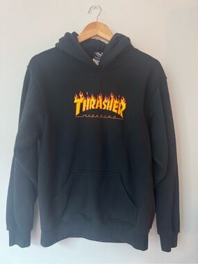 Thrasher Magazine Flame Logo Pullover Hoodie Sweatshirt Black Youth XL TG